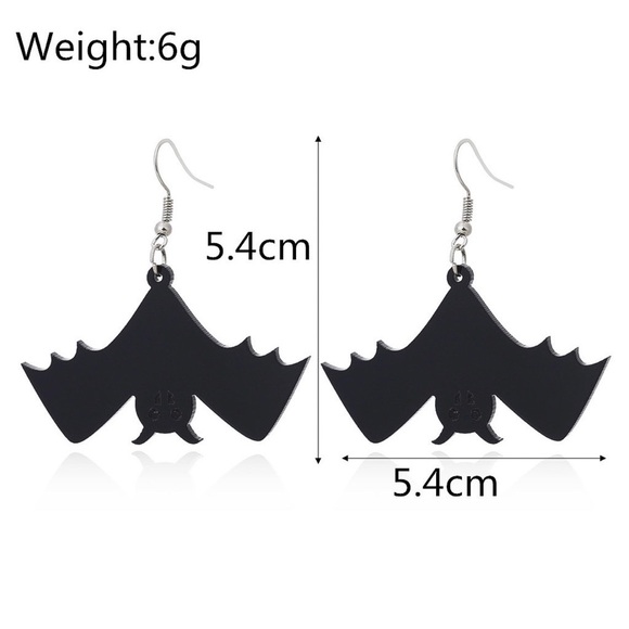 Any 2/&$20! Black Shiny Acrylic Hanging Bat Drop Earrings - Picture 7 of 9